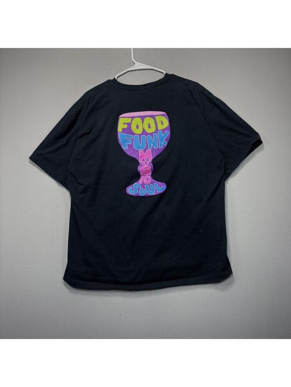 Gildan Ultra Cotton Black Graphic T-Shirt XL Food Funk Music